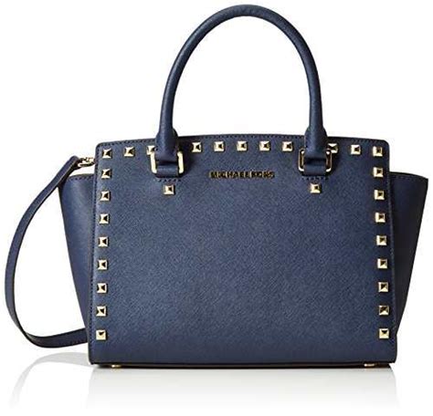 michael kors selma stud medium top zip satchel navy